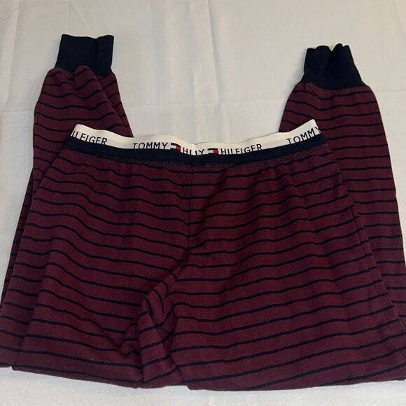 Tommy Hilfiger Burgundy/Navy Striped Drawstring Joggers Size Small - Picture 8 of 10